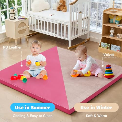 Waterproof Baby Play Mat for Floor Memory Foam 50 * 50 Cushion Playpen Playmat Tummy Time Crawling Mat Nursery Rug Thick Pad Create Soft & Safe Area for Infants,Toddler,Kids,Hot Pink