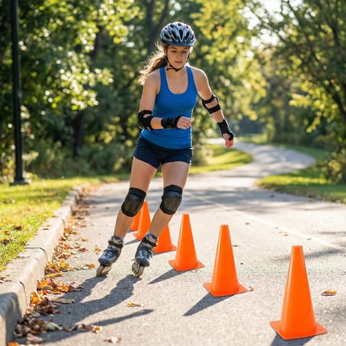 Bekith 12 Pack 12.5 Inch Plastic Traffic Cones with Racing Chequered Flags, Orange Agility Sports Cones, Thick Soccer Training Cones for Outdoor Activity, Festive Events, Fitness Training