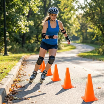 Bekith 12 Pack 12.5 Inch Plastic Traffic Cones with Racing Chequered Flags, Orange Agility Sports Cones, Thick Soccer Training Cones for Outdoor Activity, Festive Events, Fitness Training