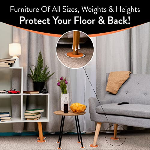 DIY Doctor Furniture Sliders – 8-Piece Set with Large & Small Sliders - Move Heavy Furniture Easily on Carpet, Hardwood & Tile – Reusable Floor Protectors – Orange
