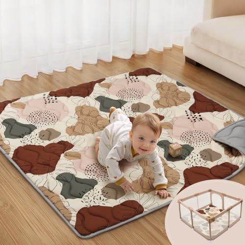 Blissful Diary Baby Play Mats for Floor, 47x47 Playpen Mat, Thicker Cushioning Padding Foam Playmat for Baby and Toddlers Infants, Non-Slip & Machine Washable, Boho Design - color: Boho, size: 47" X 47"