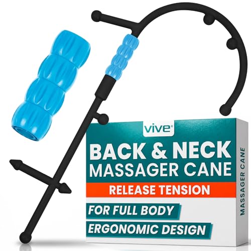 Vive Massage Cane with Roller - Interchangeable Heads - Trigger Point Tool - Neck, Back, Shoulder, Muscles Massager Handheld - Manual Self Massager - Muscle Knot Remover - Deep Tissue Pain Relief - style: Massage Cane with Roller