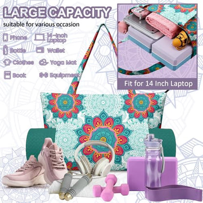 Yoga Bag for Women, Large Canvas Yoga Mat Tote Bag with Yoga Mat Carrier - color: Light Green