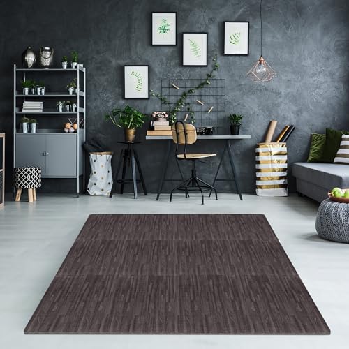 Sorbus Wood Grain Floor Mats Foam Interlocking Mats Each Tile 1 Square Foot 3/8-Inch Thick Flooring Mat Tiles - Home Office Playroom Basement Trade Show (16 Tiles,16 Sq ft, Wood Grain - Carbon) - color: Carbon