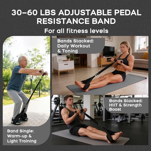 Multifunction Pedal Resistance Band with Handle, 3 Tube Adjustable 30/40/50LB Foot Pedal Puller Resistance Bands with Poster, Extended Length Tension Rope for Men Women Full Body Workout Home Gym - color: Black