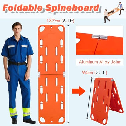Foldable Spine Board Stretcher with Adjustable Straps for Emergency Rescue Immobilization