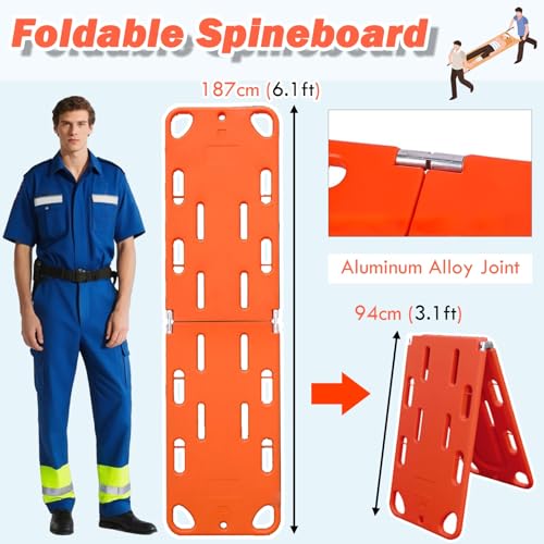 AMUFJJ Foldable Spine Board Stretcher Backboard, Water Floating Backboard Stretcher with Adjustable Straps for Lifeguard/Firefighter, Emergency Rescue Immobilization Panel