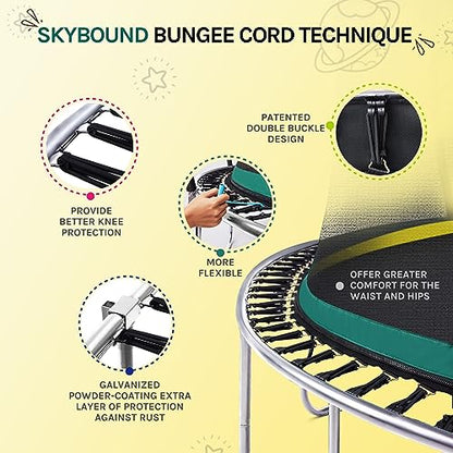 SkyBound 14 FT 12 FT 10FT 8FT 6FT Springless Trampoline for Kids and Adults - Recreational Trampolines with AntiRust Coating - Bungee Cords Outdoor Trampoline for Kids - No-Gap Design Zipper System