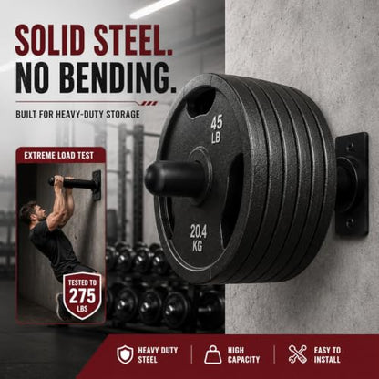 Wall Mounted Weight Plate Holder, 4 Pack, with 1 Pack Barbell Hanger