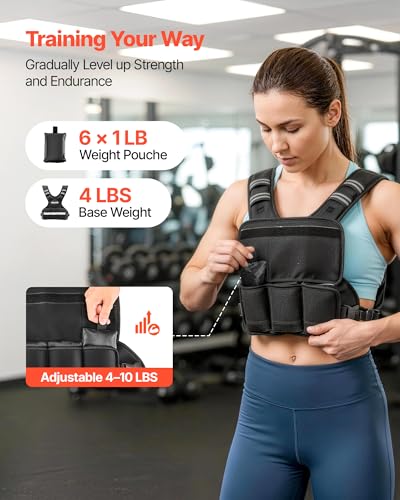 VEVOR Adjustable Weighted Vest, 4-10lbs/20-32lbs/24-40lbs/40lbs Comfortable X-Shape Body Weight Vest Set with 6/8 Weight Packs and Reflective Stripe, for Men Women, Workout Equipment for Strength Training Running Jogging - size: 4-10 lbs