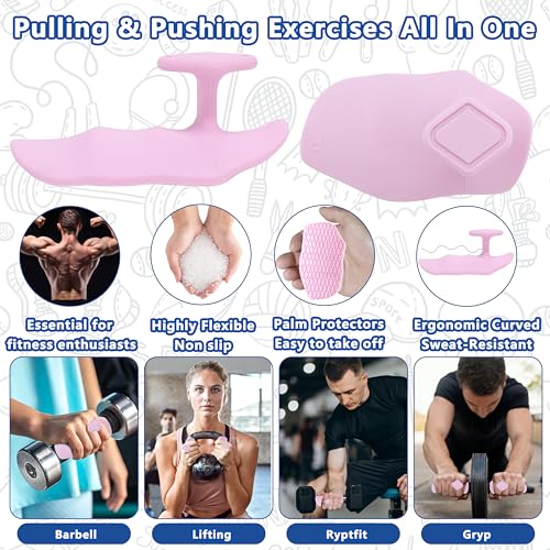 Large Anti-Slip Gym Workout Grips for WeightLifting,Silicone Hand Protector - color: Pink