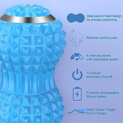 Vibrating Massage Ball for Pain Relif, Mobility Ball for Physical Therapy and Workout Recovery, Deep Tissue Myofascial Release Tools - Back, Shoulder & Foot Muscle Massager (Blue)