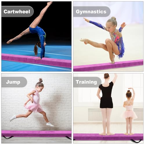 FBSPORT 8ft/9ft/9.5ft Balance Beam Folding Gymnastics Beam Foam Balance Floor Beam Equipment for Kids Adults, Suede Cover Anti Slip Base with Carry Bag for Home School Gym Training
