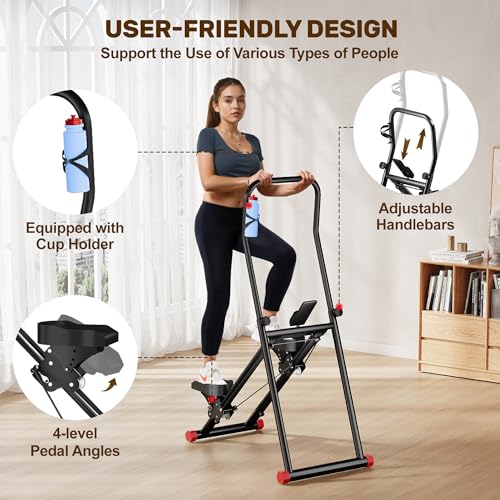 Stair Stepper for Home Gym Exercise, Compact Folding Cardio Stair Climber for Full-Body Workout, Vertical Climber Machine, Extended Step Range