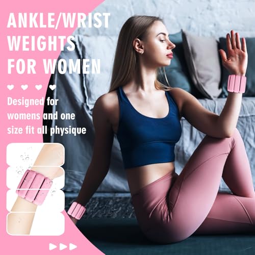 Wrist Weights, 2Pack Adjustable Wearable Wrist Ankle Weights for Women/Men, Silicone Wrist Bangles for Walking, Yoga, Pilates, and Gym, Arm & Leg Workout, 2lb - color: Pink