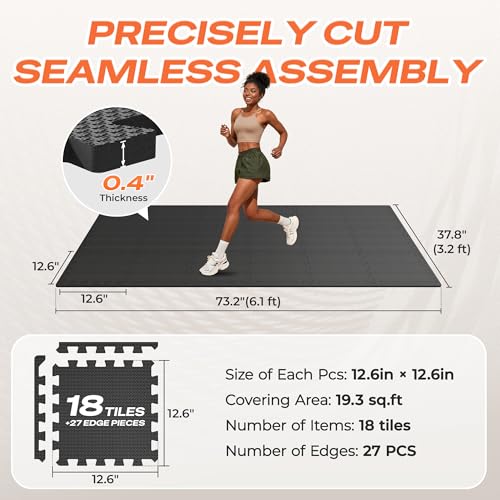SUPERJARE Gym Floor Mats, EVA Foam Puzzle Exercise Mats, Interlocking Floor Mats, Cushioned Foam Floor Tiles, Gym Flooring Workout Mat for Home Gym, Playroom, Garage, 12.6"x12.6"x0.4"