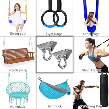 SELEWARE Heavy Duty Swing Hangers Stainless Steel Swing Hooks Ceiling Mount Swing Hardware for Porch Swing Set Hammock Chair Heavy Bag Yoga Silk 2 Pack - color: 180° Swing Hanger ( 2 Pack )