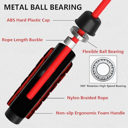 Weighted Jump Rope Nylon Adjustable - Tangle-Free Jump Rope for Women, Men, Kids, and Adults with Foam Handle, Rapid Speed with Ball Bearings, 360° Rotation Jumprope for Exercise, Fitness and Training