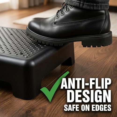 Bed Step for High Beds Adults - 3.35" Barefoot-Comfortable TPE Soft Pad Mobility Step Stool for Seniors & Post Surgery, 600lb Heavy Duty Anti-Flip Step for Car, SUV, RV & Bathroom (Black-Black)