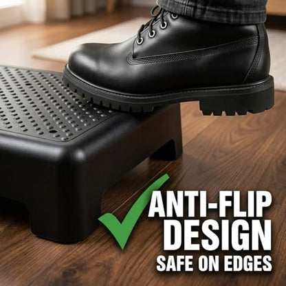 Bed Step for High Beds Adults - 3.35" Barefoot-Comfortable TPE Soft Pad Mobility Step Stool for Seniors & Post Surgery, 600lb Heavy Duty Anti-Flip Step for Car, SUV, RV & Bathroom (Black-Black)