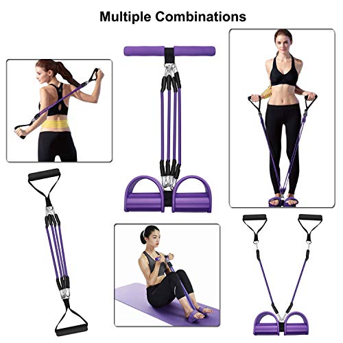 Pedal Resistance Band, 4-Tube Elastic Pull Rope, Sit-up Equipment, Yoga Strap Bodybuilding Expander, Exercise Bands, Fitness Equipment for Abdomen, Waist, Arm, Leg Stretching Slimming Training - color: Purple