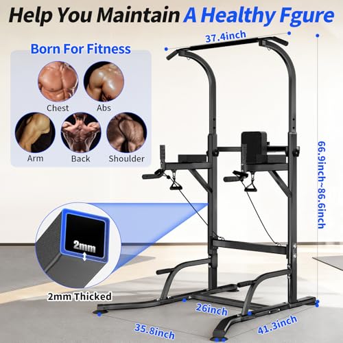 Pull Up Tower Dip Station, Adjustable Free Standing Pull Up Bar, Multi-Function Power Tower for Home Gym Workout and Strength Training