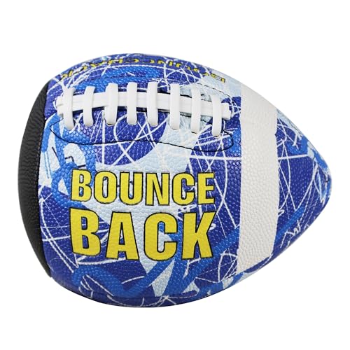 BOUNCEBACK Soft Leather Training Football, Youth Size & Official Size, Fatherless PU PassCatch Solo Enhancing Passing Catching(with Pump) - style: Graffiti Blue-Size 7