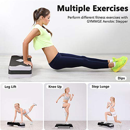 Adjustable Workout Aerobic Stepper, Aerobic Exercise Step Platform with 2 Risers, Exercise Step Deck for Fitness, 26.5" Trainer Stepper with Non-Slip Surface Home Gym & Extra Risers Options - color: Gray&Black