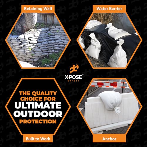 Xpose Safety Heavy Duty Sand Bags with Tie Strings – Empty Woven Polypropylene Sandbags for Hurricane Flood Protection, 100 lb Capacity, 14" x 26", White, Pack of 100 - color: White, size: 100 Sandbags