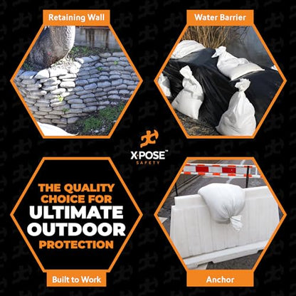 Xpose Safety Heavy Duty Sand Bags with Tie Strings – Empty Woven Polypropylene Sandbags for Hurricane Flood Protection, 100 lb Capacity, 14" x 26", White, Pack of 100 - color: White, size: 100 Sandbags