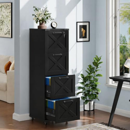 Vabches Office Filing Cabinet with 4 Drawers, Pure Black. - color: Pure Black, size: Vertical-4 Drawers