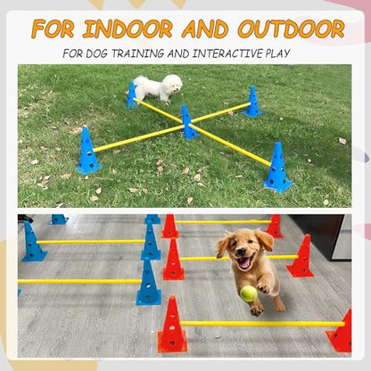 Dog Agility Hurdle Cone Set, Dog Agility Backyard Set Include Height cossbar Agility Rods, Dog Agility Equipment for Rehabilitation & Beginners(Blue+Orange) - color: Blue+Orange