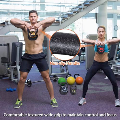 4-Piece Kettlebells Weights Set, Wide Grip Strength Training Soft Kettlebell, Exercise Fitness Concrete Weight, Full Body HIIT Workout, Weights for Women at Home 5 lbs 10 lbs 15 lbs and 20 lbs lb Dumbbells