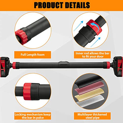 Pull-Up Bar,Chin Up Bar for Doorways with Level Meter and Auto Lock,Adjustable Pull Up Bar for Home Gym Strength Training and Upper Body Workout, No Screws Needed,Max Weight Capacity 400 Lbs