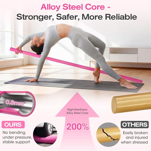 Yoga Stick, 58 Inch Mobility Stick with 3 Adjustable Lengths. Threaded Stable Alloy Steel Exercise Equipment for Stretching, Fitness, Posture Correction & Therapy - For Women & Kids at Home