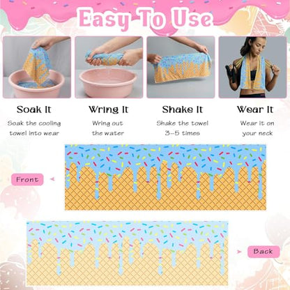 12 Pcs Mini Ice Cream Drip Baseball Party Favor Cooling Towel Gift 30 x 9 Inch Microfiber Ice Cream Drip Cooling Towels Sweat Absorbent Baseball Team Gift for Hot Weather Workout Yoga Gym Coach