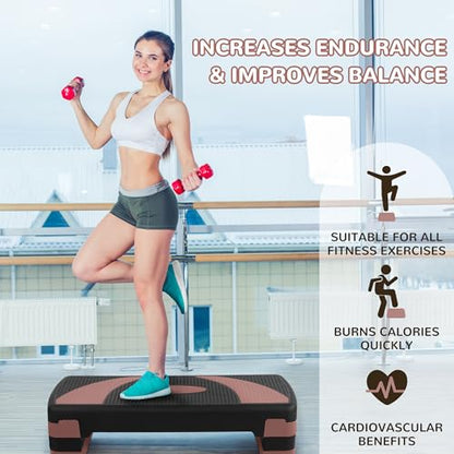 Fitvids Step Aerobic Platform, Exercise Step with levels Adjustable Height, Stackable Risers, Fitness Training Workout Stepper for Home Gym, Cardio Strength - color: Pink