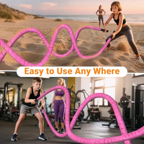 Battle Ropes for Home Gym 1 Inch Diameter 30FT Length Workout Rope Exercise Rope Training Ropes with Protective Sleeve for Kids Men Women Exercise Fitness & Strength Training-Pink - style: 1IN -30FT - Pink
