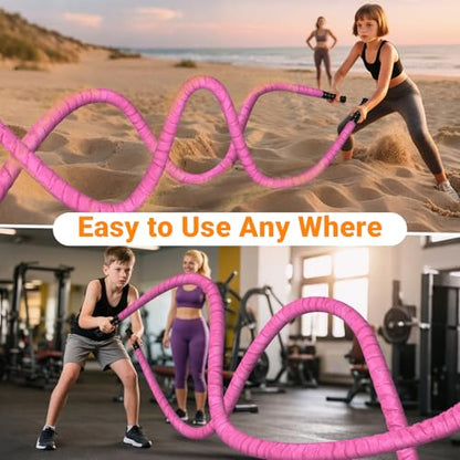 Battle Ropes for Home Gym 1 Inch Diameter 30FT Length Workout Rope Exercise Rope Training Ropes with Protective Sleeve for Kids Men Women Exercise Fitness & Strength Training-Pink - style: 1IN -30FT - Pink