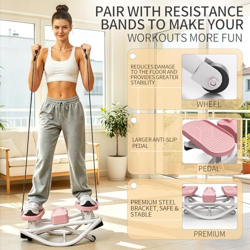Rock Stepper, Side to Side Rock Stepper Exercise Machine, Low-Impact Balance Board with Digital Counter and Resistance Band, 330 LBS Weight Capacity for Full Body Workout Balance - color: Pink