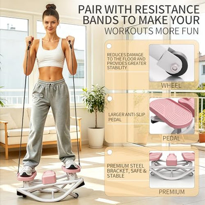 Rock Stepper, Side to Side Rock Stepper Exercise Machine, Low-Impact Balance Board with Digital Counter and Resistance Band, 330 LBS Weight Capacity for Full Body Workout Balance - color: Pink