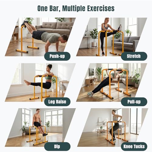 OLIXIS Dip Bar, Adjustable Heavy Duty Dip Bar Station with Soft High-Density Foam Handles, Stabilizer Parallel Parallette Bar Fitness Equipment for Home, Gym, Patio, Office