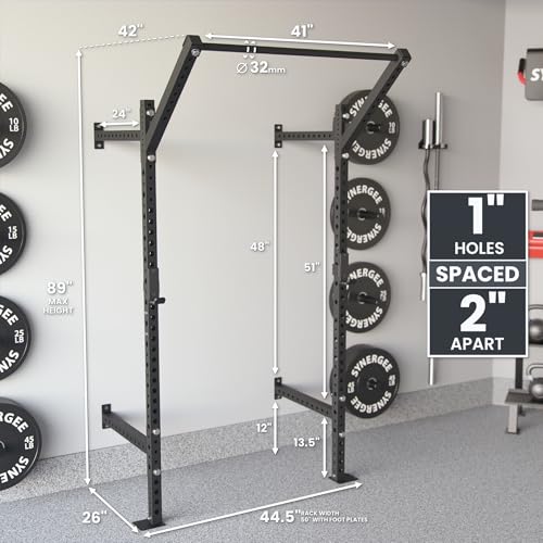Synergee 2200 Series 79" Wall Mounted Squat Rack with J-Cups & Adjustable Pull Up Bar. Exercise Stand with 750lb Capacity. Free Standing Strength & Bodyweight Exercise Stand. - style: 89" Height