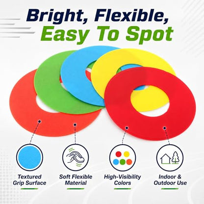 5 Pcs Flat Cone Spot Markers, Non-Skid 8 Inch PVC Field Dots in 5 Colors, Low-Profile Training Discs for Soccer, PE Class, Speed Agility Drills