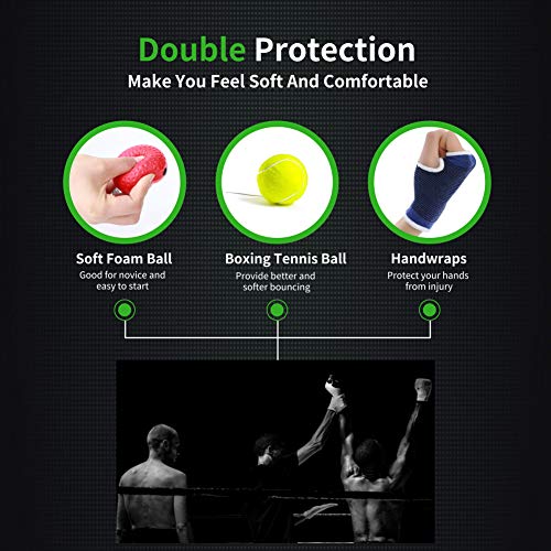 Boxing Reflex Ball Set with Handwraps - Boxball for Improved Hand-Eye Coordination Training, Box Ball, Boxballs, Boxing Ball with Headband, Head Reflex Ball, and More -3 Levels Box Ball Game