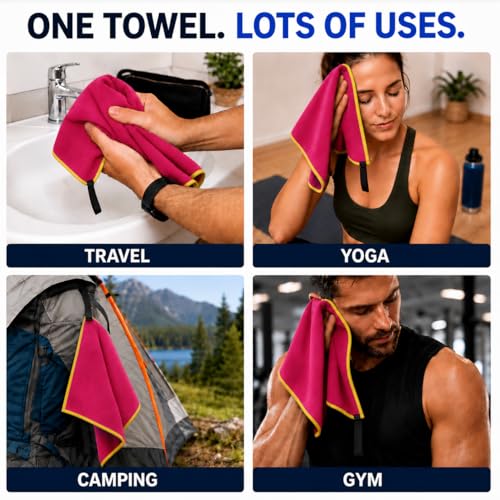 Backpacking Ultralight Quick Dry Microfiber Soft Fast Drying Hand and Face Towel Wash Cloth Camping Yoga Hiking Active Lifestyle Small (Magenta, Small)