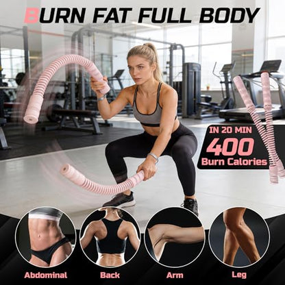 Cordless Battle Ropes for Home Gym & Apartment-Portable Ropeless Battle Ropes for Strength Training, HIIT & Full Body Exercise Includes Workout Guide & Storage Bag