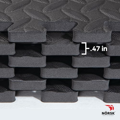 Foam Floor Gym Mats with Interlocking Tiles, .47" Thick, 24"x24",6-Pack, 24 Square Feet, Diamond Plate Design, Grey