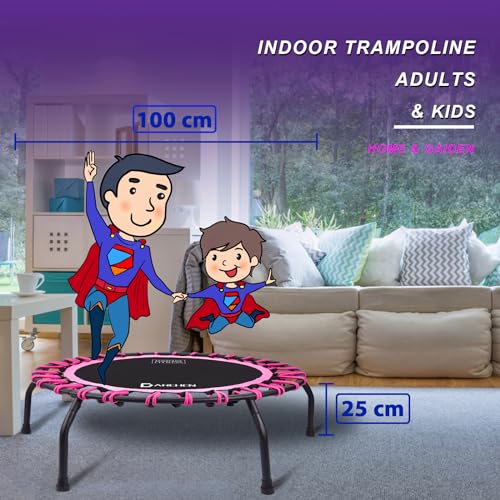 350lbs Rebounder Mini Trampoline for Adult, Indoor Small Trampoline for Exercise Workout Fitness, Upgrade Design Bungee Trampoline for Safer Quieter Bounce [40 Inches]