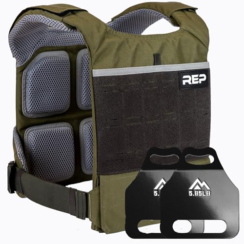 REP Fitness Strata Weight Vest, 2 Removable Plate Options for Unisex, Men & Women, Wearable, Weighted for Strength Training, Muscle Building, CrossFit, Running, Gym Exercise, Adjustable Sizing - color: Green, size: 14 Pound Vest